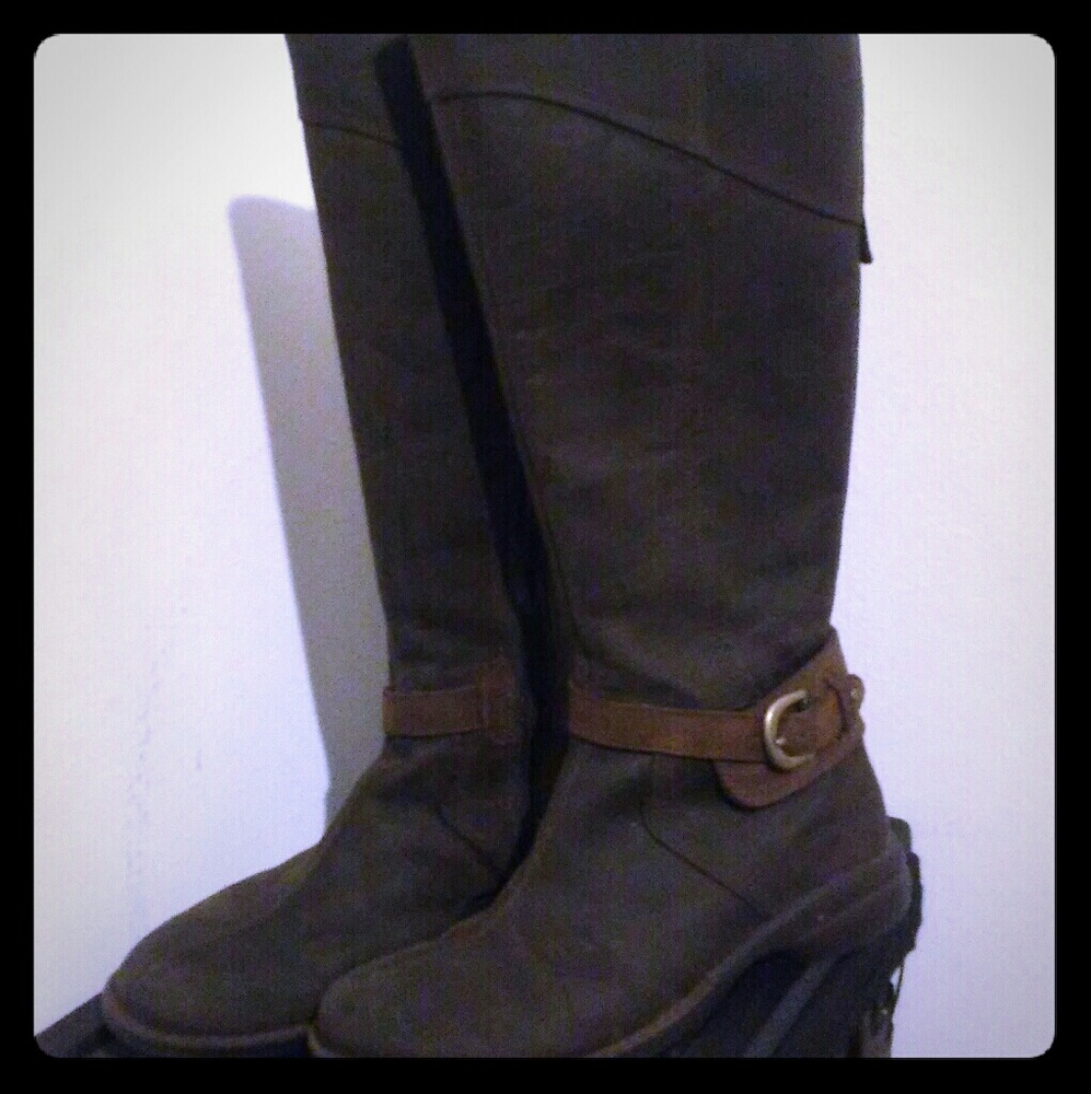 Merrell tall brown boots with buckle accent